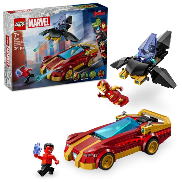 Marvel Iron Man Arabası ile Black Panther, Red Hulk’a Karşı İnşa Edilebilen Oyun Seti 76310