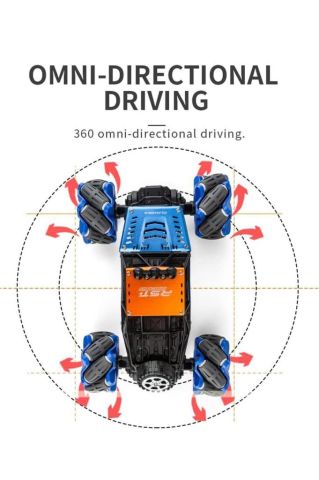 LED Işıklı 2.4Ghz Şarjlı, 360 Derece Dönebilen El ve Kumanda Kontrollü, Metal Big Foot Araba