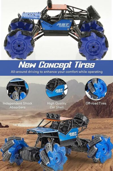 LED Işıklı 2.4Ghz Şarjlı, 360 Derece Dönebilen El ve Kumanda Kontrollü, Metal Big Foot Araba