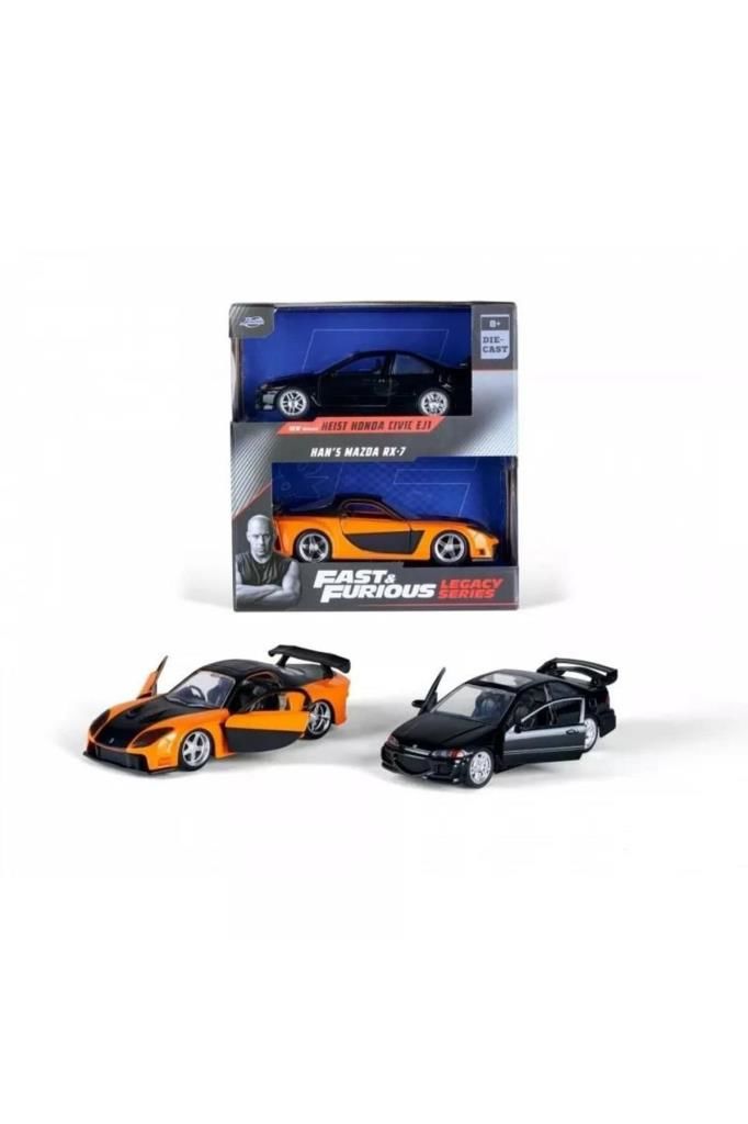 Fast &Furious Legacy Series Heist Honda Civic EJ1& Han's Mazda RX-7 1/32 İkili Araba Seti