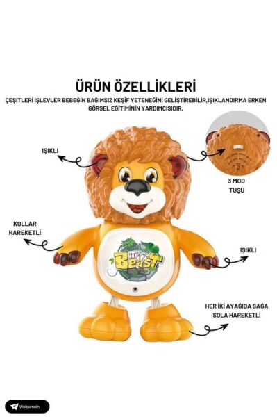 Sesli Işıklı Hareketli Dans Edebilen Emekleme Aslan