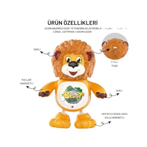 Sesli Işıklı Hareketli Dans Edebilen Emekleme Aslan