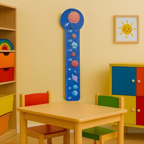 Uzay Temalı Ahşap Anaokulu Kreş Boy Cetveli