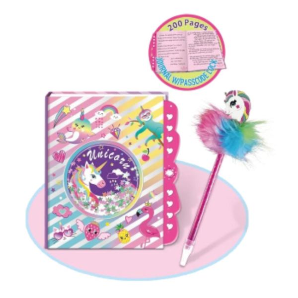 Secret Lock Journal and Pom Pom Pen Set