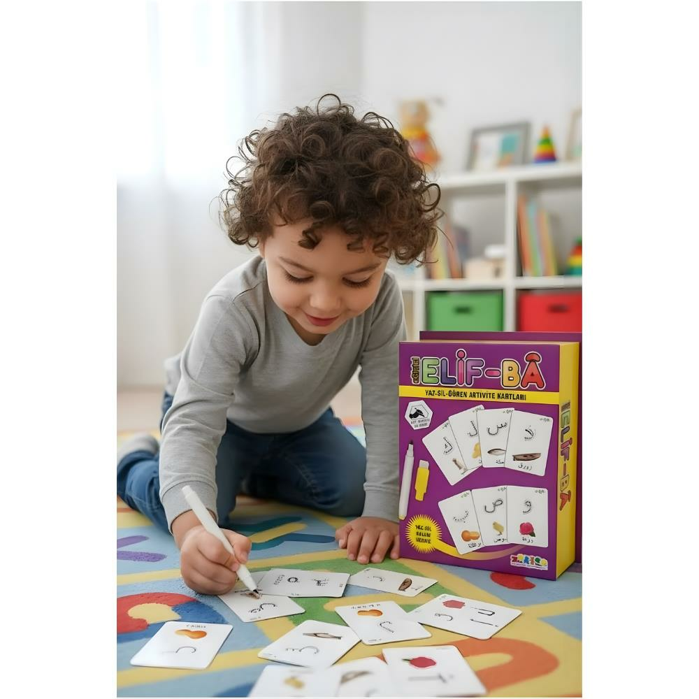 Eğitici Elif-bâ Yaz Sil Öğren Eğitici Görsel Aktiviteli Elif-ba Kartları.