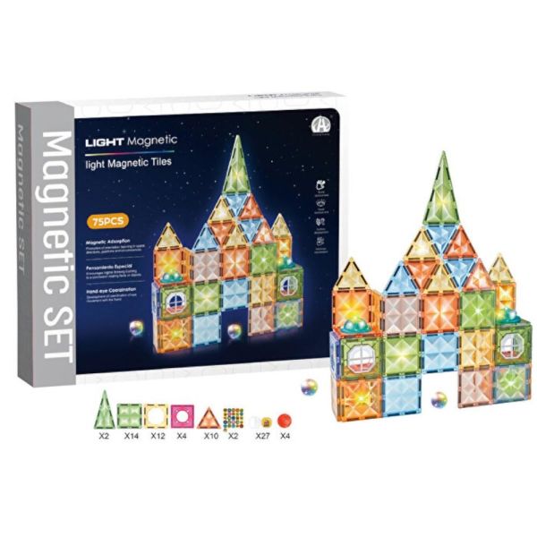 Magnetic Tiles 3D Mıktnatıslı Light Manyetik Yapı Blokları 75 Parça