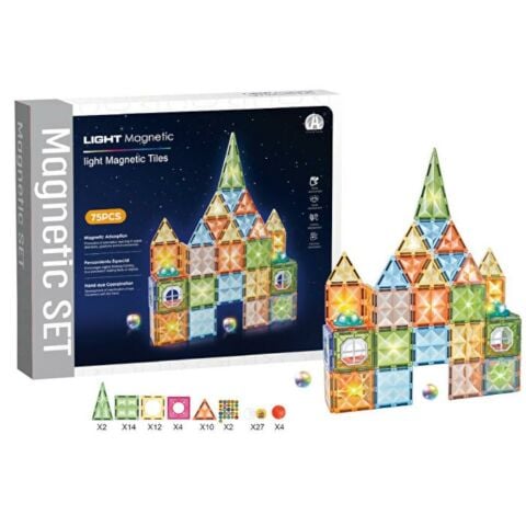 Magnetic Tiles 3D Mıktnatıslı Light Manyetik Yapı Blokları 75 Parça