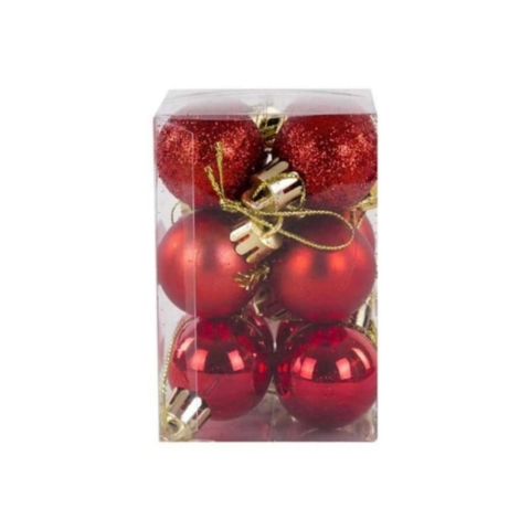 Yılbaşı Topu 6cm 12'li Kırmızı