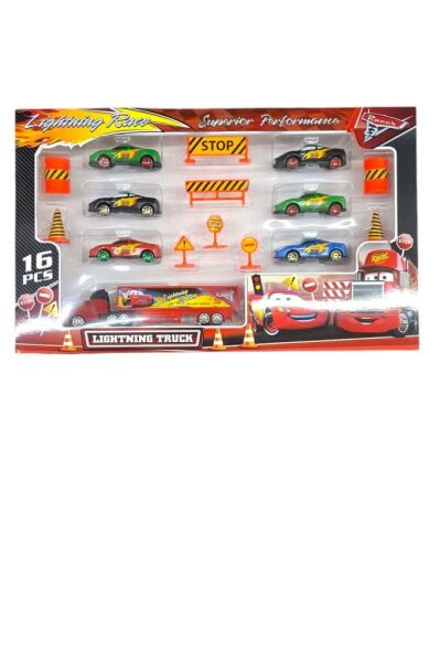 Seçtim Aldım Lightnin Tır Seti Toy-49 Trafik Levhalı 6 Adet Metal Araba 16 Parça 3