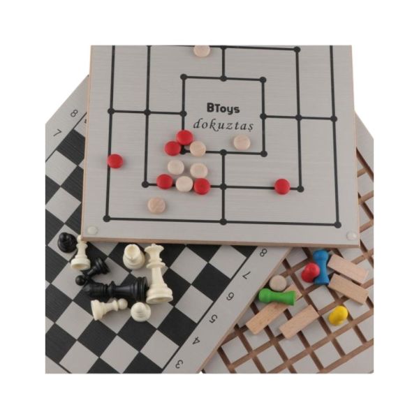 5 Oyun 1 Arada - Ahşap Zeka Ve Strateji Oyunu