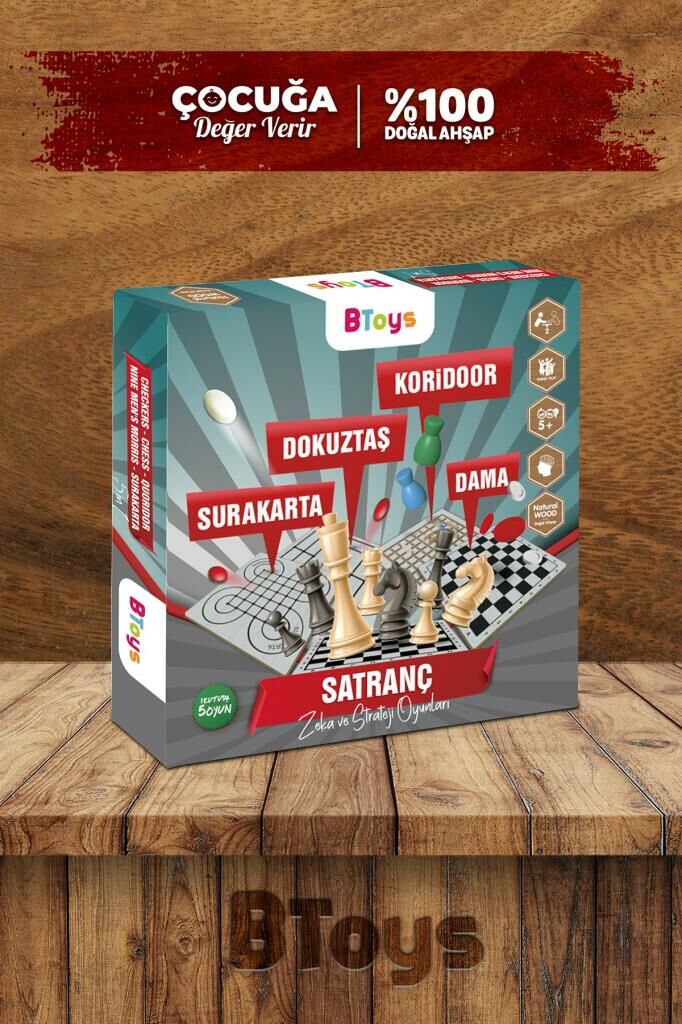 5 Oyun 1 Arada - Ahşap Zeka Ve Strateji Oyunu