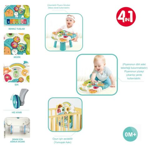 Piyanolu 4in1 Turkuaz Bebek Yürüteci