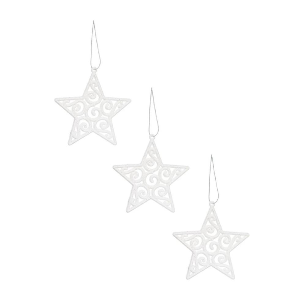 Beyaz Simli Asmalı Yıldız 3'lü 9cm