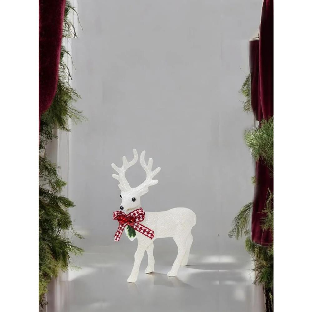 Dekoratif Simli Geyik Beyaz 22 CM