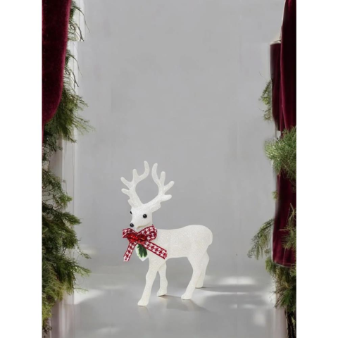 Dekoratif Simli Geyik Beyaz 22 CM