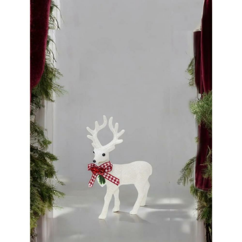 Dekoratif Simli Geyik Beyaz 22 CM