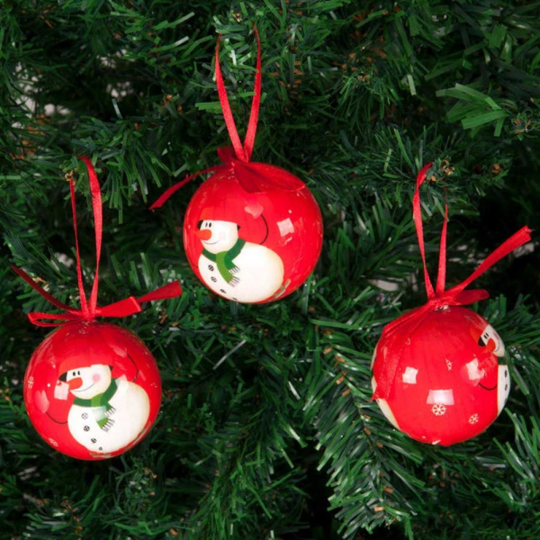 Kardan Adam Motifli Yılbaşı Topu 6cm 6'lı