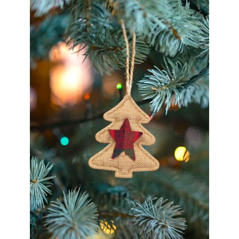 Yıldız - Çam Ağacı Figürlü Jüt Asılabilir Ağaç Süsü
