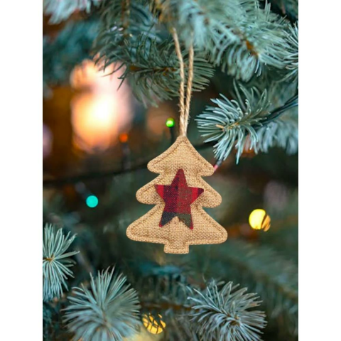 Yıldız - Çam Ağacı Figürlü Jüt Asılabilir Ağaç Süsü