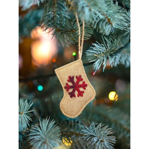 Yıldız - Çam Ağacı Figürlü Jüt Asılabilir Ağaç Süsü