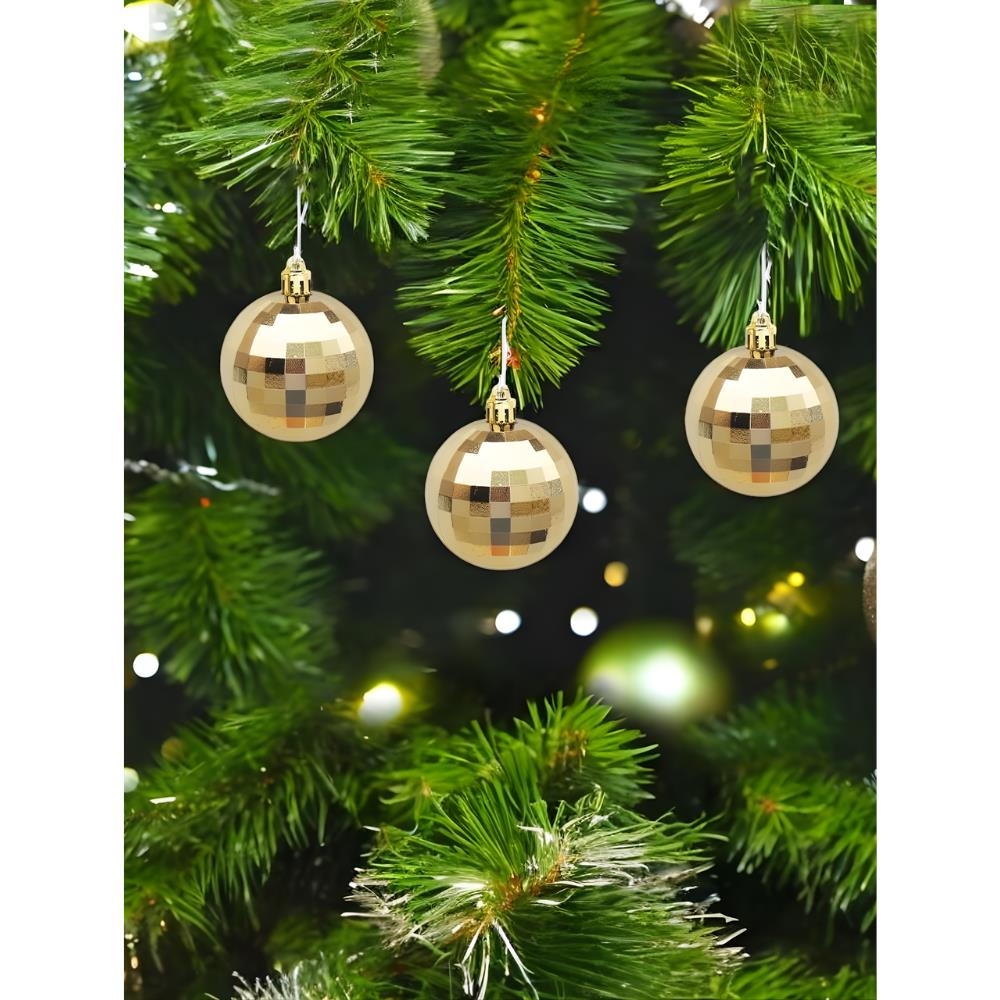 Yılbaşı Topları Disko Topu Görünümlü Çam Ağacı Süsleri Gold 5 cm 6'lı