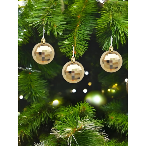 Yılbaşı Topları Disko Topu Görünümlü Çam Ağacı Süsleri Gold 5 cm 6'lı