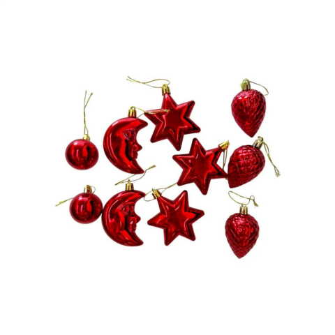 Yılbaşı Ağacı Süsleri Karışık Asılabilir Ağaç Süsü Kırmızı 10'lu