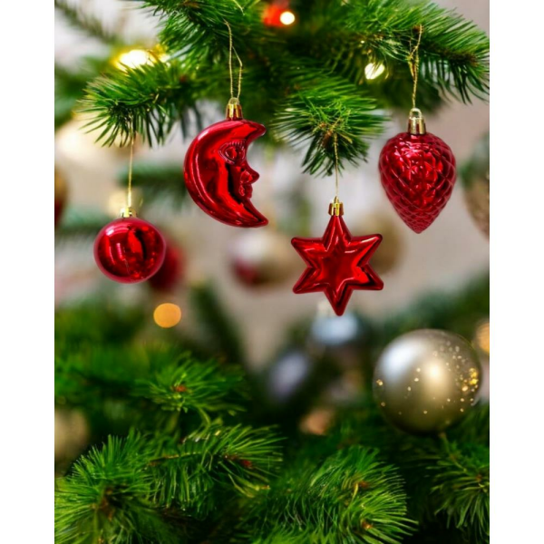 Yılbaşı Ağacı Süsleri Karışık Asılabilir Ağaç Süsü Kırmızı 10'lu