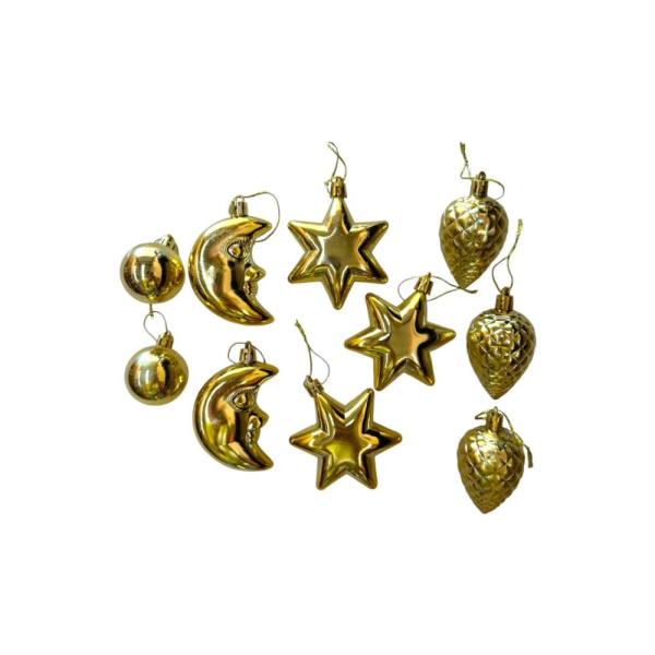 Yılbaşı Ağacı Süsleri Karışık Asılabilir Ağaç Süsü Gold 10'lu