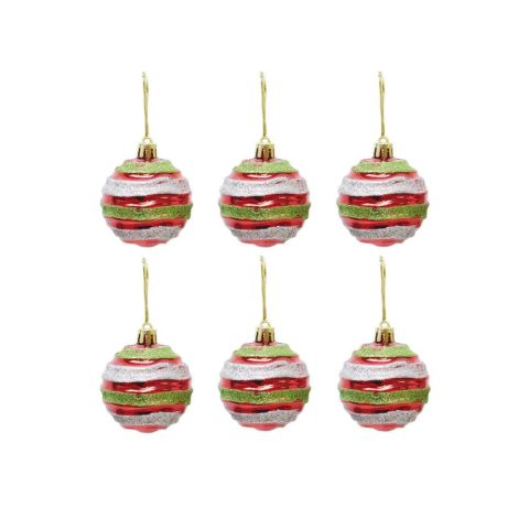 Yılbaşı Topları Kardan Adam Desenli Çam Ağacı Süsleri Kırmızı 6 cm 6'lı