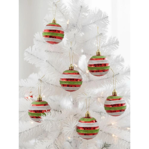 Yılbaşı Topları Kardan Adam Desenli Çam Ağacı Süsleri Kırmızı 6 cm 6'lı