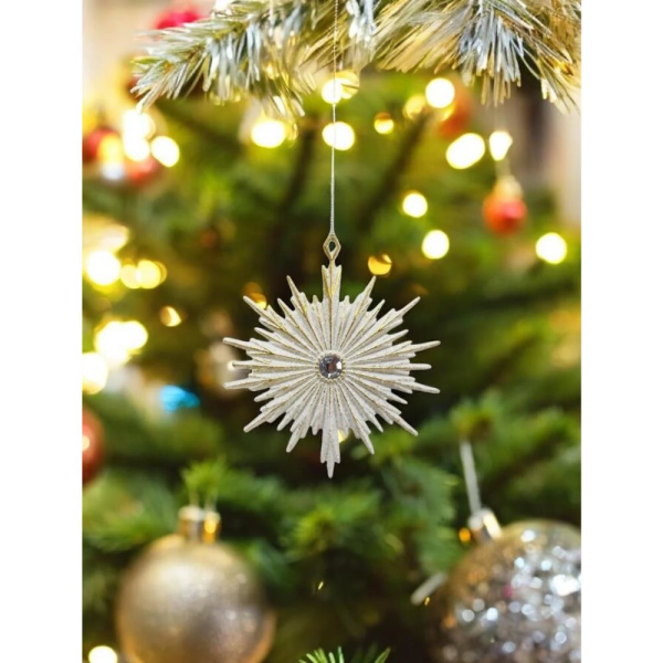 Yılbaşı Ağaç Süsü Güneş Figürlü Asılabilir Simli Dekoratif Süs 12 cm