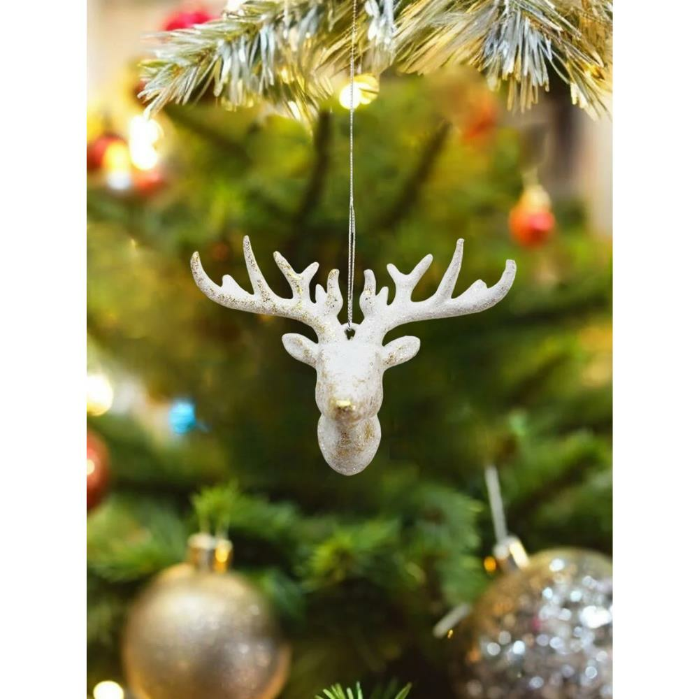 Yılbaşı Ağaç Süsü Geyik Figürlü Asılabilir Simli Dekoratif Süs 13 cm