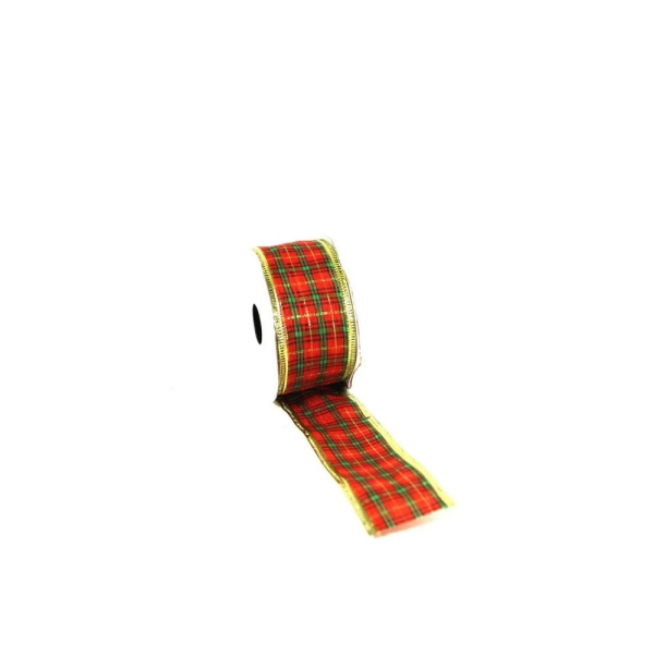 Yılbaşı Ağacı Süsleme Kurdelesi Hediye Paketleme Kurdelesi Simli Ekose Yeşil