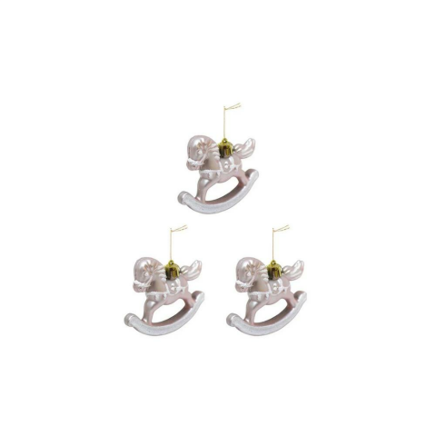 Yılbaşı Ağaç Süsleri Sallanan At Figürlü Asılabilir Dekoratif Süs Soft Pembe 7 cm 3'lü