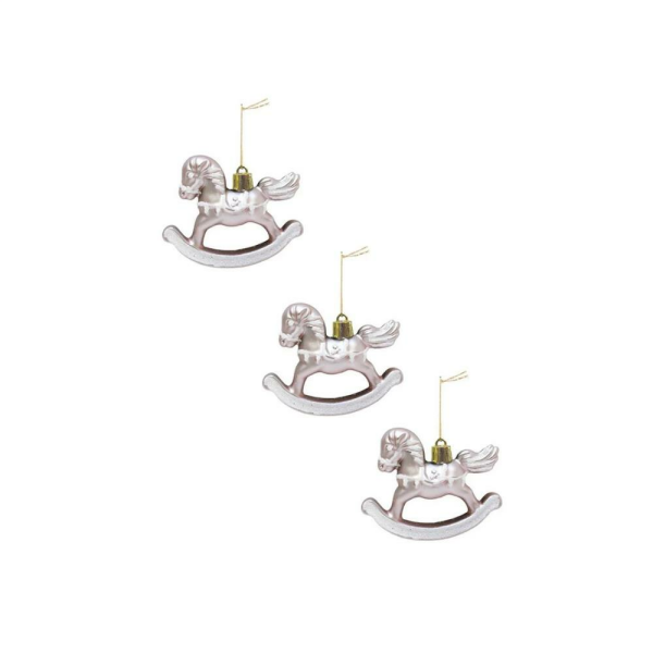 Yılbaşı Ağaç Süsleri Sallanan At Figürlü Asılabilir Dekoratif Süs Soft Pembe 7 cm 3'lü