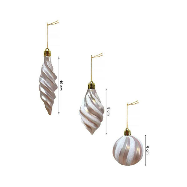 Yılbaşı Ağaç Süsleri Burgulu Karışık Paket Asılabilir Dekoratif Süs Soft Pembe 6 cm 3'lü