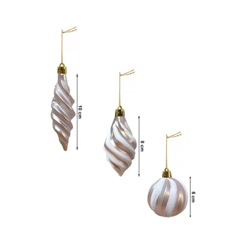 Yılbaşı Ağaç Süsleri Burgulu Karışık Paket Asılabilir Dekoratif Süs Soft Pembe 6 cm 3'lü