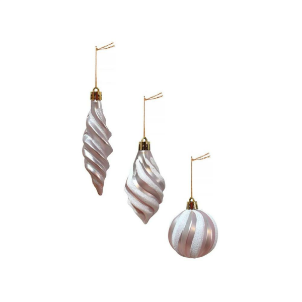 Yılbaşı Ağaç Süsleri Burgulu Karışık Paket Asılabilir Dekoratif Süs Soft Pembe 6 cm 3'lü