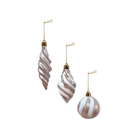 Yılbaşı Ağaç Süsleri Burgulu Karışık Paket Asılabilir Dekoratif Süs Soft Pembe 6 cm 3'lü