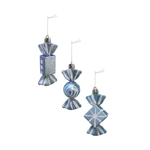 Yılbaşı Ağaç Süsleri Şeker Figürlü Asılabilir Dekoratif Süs Mavi 9 cm 3'lü