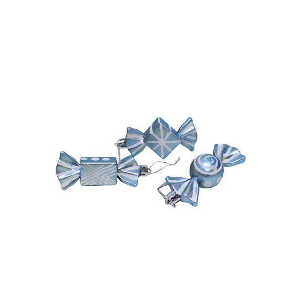 Yılbaşı Ağaç Süsleri Şeker Figürlü Asılabilir Dekoratif Süs Mavi 9 cm 3'lü