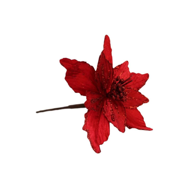 Yılbaşı Ağacı Dekor Süsü Simli Puansetya Atatürk Çiçeği Kırmızı 20 cm