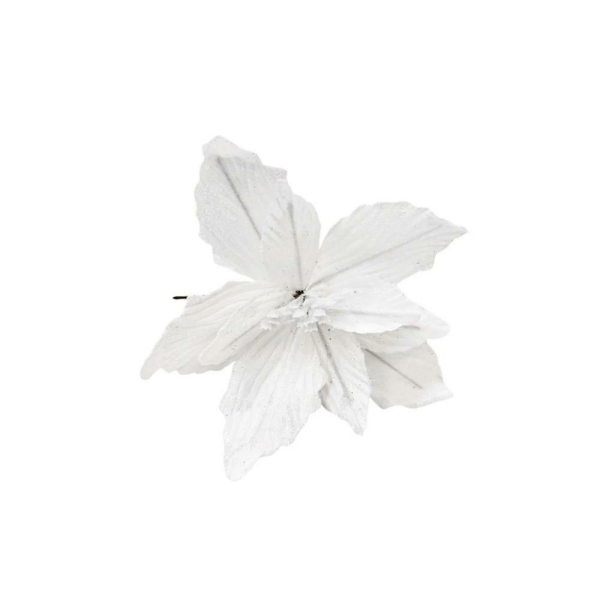 Yılbaşı Ağacı Dekor Süsü Simli Puansetya Atatürk Çiçeği Beyaz 20 cm