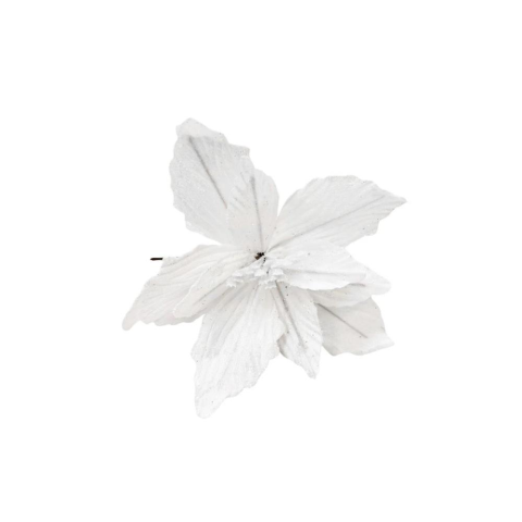 Yılbaşı Ağacı Dekor Süsü Simli Puansetya Atatürk Çiçeği Beyaz 20 cm