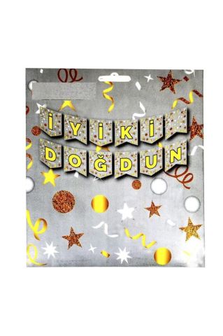 Büyük Boy Iyiki Doğdun Banner Uzar Yazı Gri