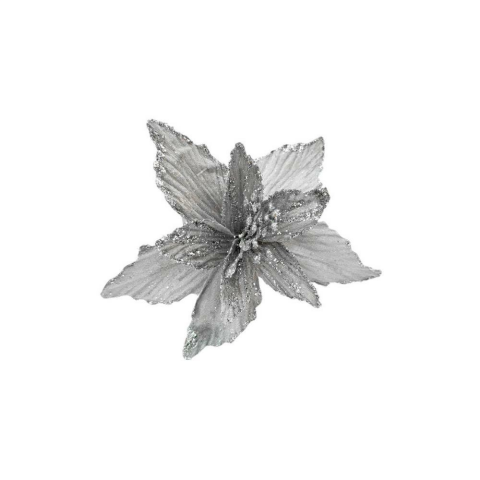 Yılbaşı Ağacı Dekor Süsü Simli Puansetya Atatürk Çiçeği Gümüş 20 cm