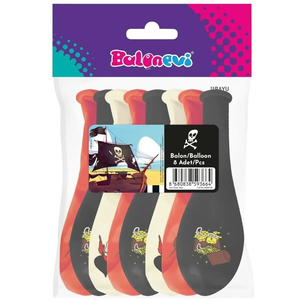 3+0 Korsan Baskılı 12inç Balon 8'Li