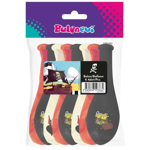 3+0 Korsan Baskılı 12inç Balon 8'Li