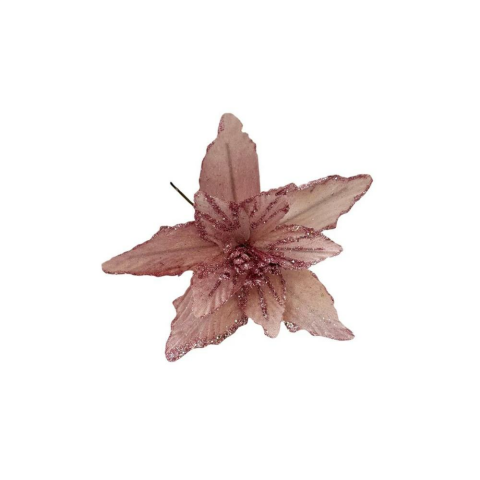 Yılbaşı Ağacı Dekor Süsü Simli Puansetya Atatürk Çiçeği Pembe 20 cm